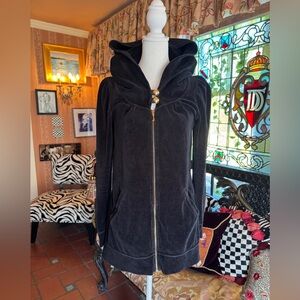 Vintage Juicy Couture Full Zip Black Velour Hoodie Size Medium Women's